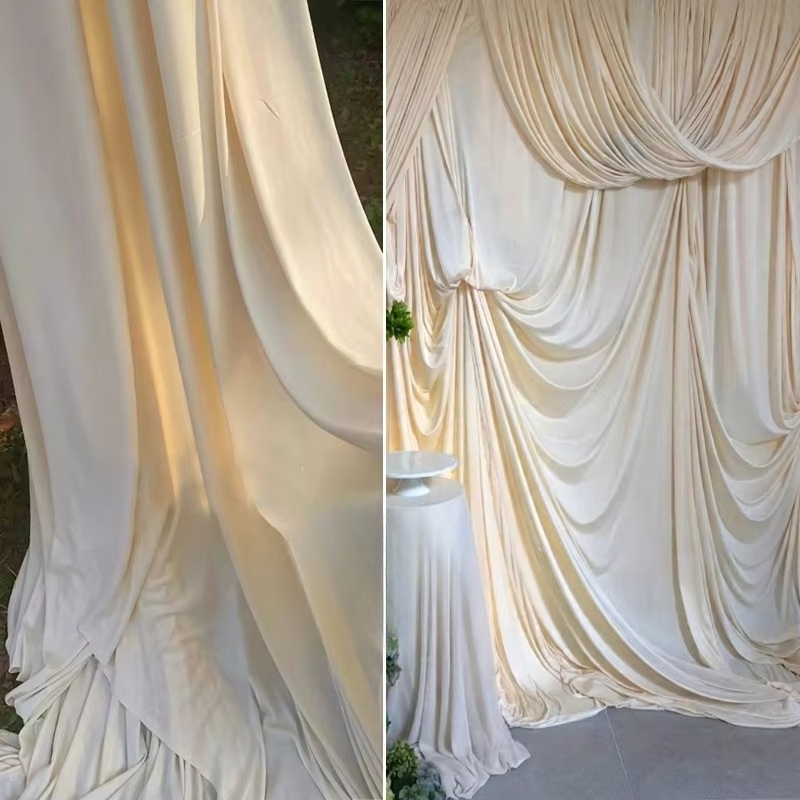 Curtain Curtain - ผ้าไหมผสมใยสังเคราะห์สีขาว ลายครีม เหมาะสำหรับทำผ้าม่านงานแต่งงาน ฉากหลังเวที และตกแต่งเพดาน
