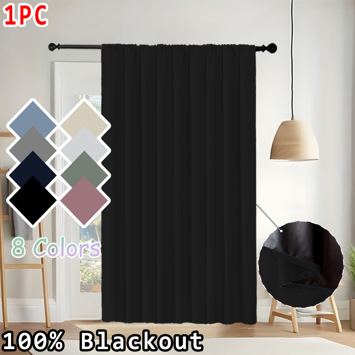 Interior Design Living Room - ผ้าม่านสีทึบเรียบง่าย 1 ชิ้น ผ้าม่านแบบร็อดพ็อกเก็ต 100% ป้องกันแสง