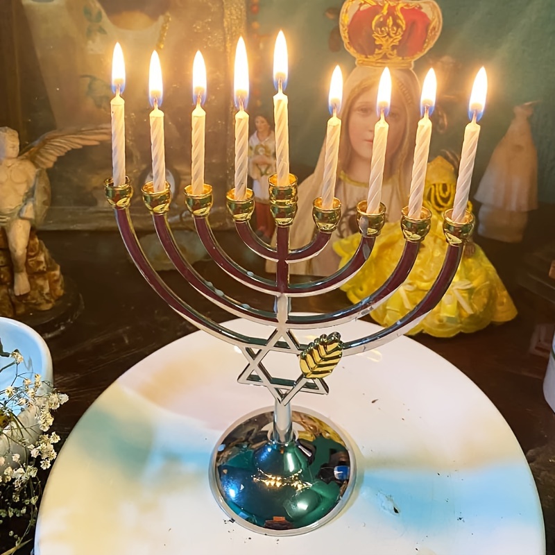 Candle Holder Decor - เชิงเทียนฮานุคาห์ 9 แขน รูปดาวเดวิด ทำจากโลหะ ของตกแต่งโต๊ะบ้าน