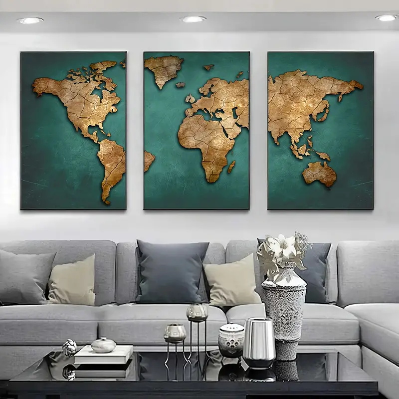 แผนที่โลกย้อนยุค 3 ชิ้น/ชุด โป - Abstract Canvas Set บทวิจารณ์และราคา
