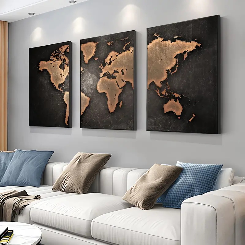 แผนที่โลกย้อนยุค 3 ชิ้น/ชุด โป - Abstract Canvas Set บทวิจารณ์และราคา