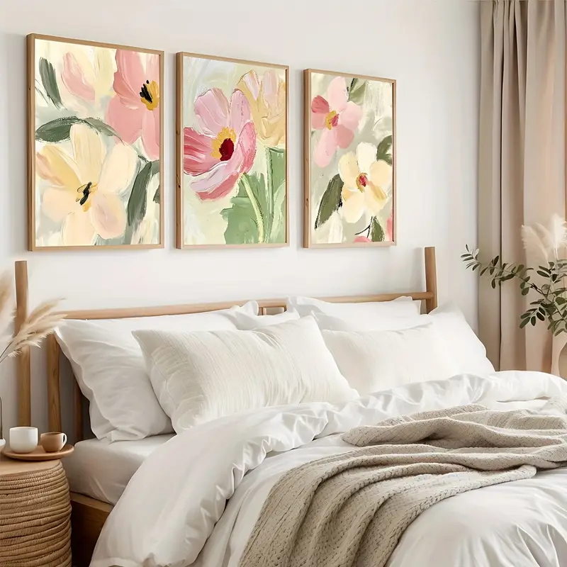 3 ชิ้น/เซ็ตพาสเทลดอกไม้ผ้าใบโป - Abstract Canvas Set บทวิจารณ์และราคา